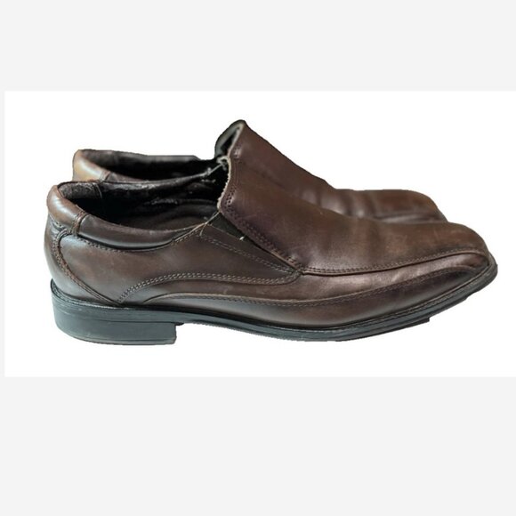 Dockers Leather Slip Ons Loafers Shoes Mens Size 13M Brown Side Stretch 1½" Heel - Picture 2 of 8